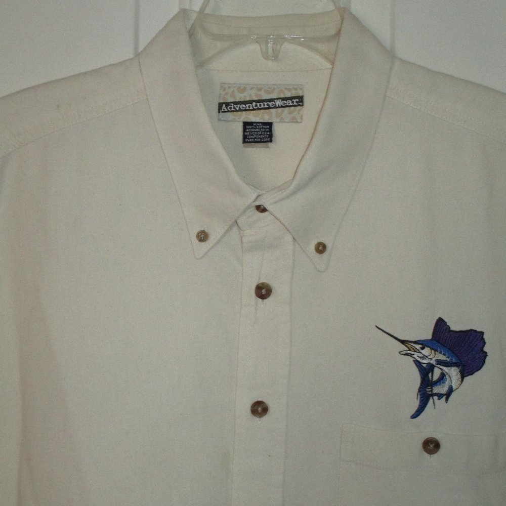 AdventureWear Mens S/S Natural Cotton Button Down Casual Sailfish Shirt - XXL